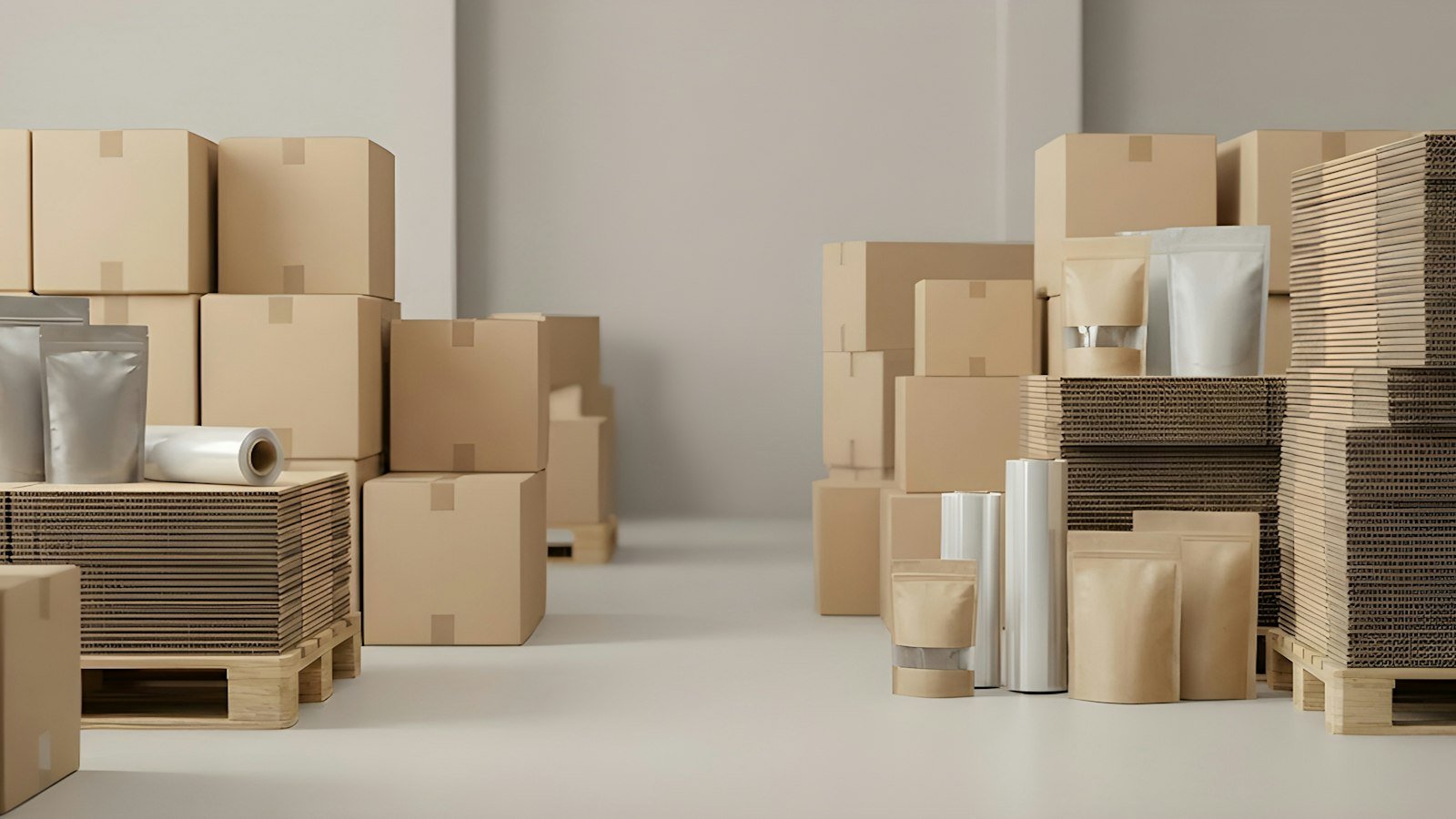 Caixas de papelão em depósito de e-commerce no pico de vendas, cenário de excesso de receita no Simples Nacional